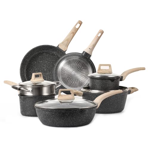 CAROTE Kitchen Cookware Sets, Nonstick Pots and Pans Set 11 Pcs Nonstick Pot, Cookware, Frying Pans (Granite, induction cookware)
