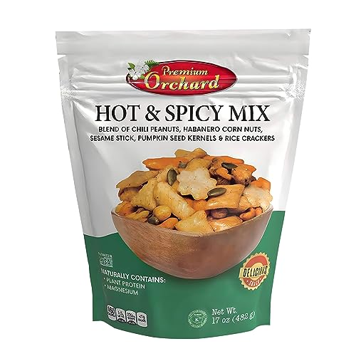 MIXED NUTS Hot & Spicy Mix - Chili Peanuts Habanero Corn Nuts Sesame Sticks Pumpkin Seed Kernels and Rice Crackers Gluten Free Snacks Non GMO Healthy Snacks Nuts - 17 oz