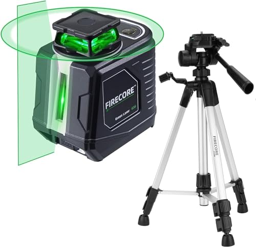 Firecore Laser Level with Tripod, 82Ft Green Self Leveling 360Cross Line Laser Level for Picture Hanging Construction Indoor Project, Magnetic Rotating Stand, Batteries&Carry Pouch Included