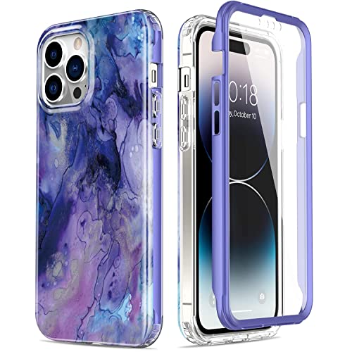 Esdot for iPhone 14 Pro Max Case with Built-in Screen Protector,Military Grade Rugged Cover with Fashionable Designs for Women Girls,Protective Phone Case 6.7" Purple Opal Marble