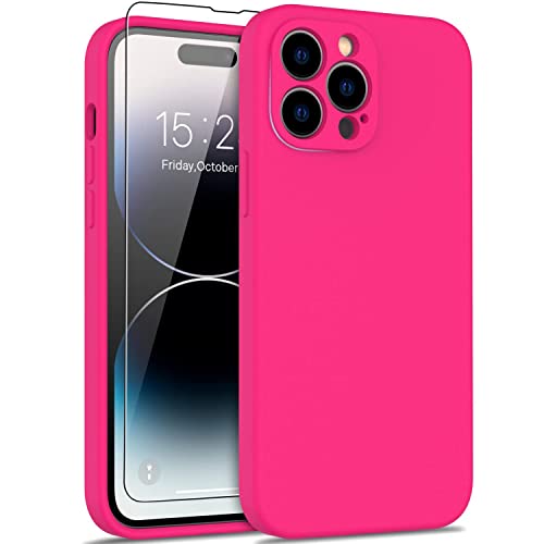 DEENAKIN iPhone 14 Pro Max Case with Screen Protector,Enhance Camera Protection,Soft Flexible Silicone Gel Rubber Cover,Slim Fit Shockproof Protective Phone Case for iPhone 14 Pro Max 6.7" Hot Pink