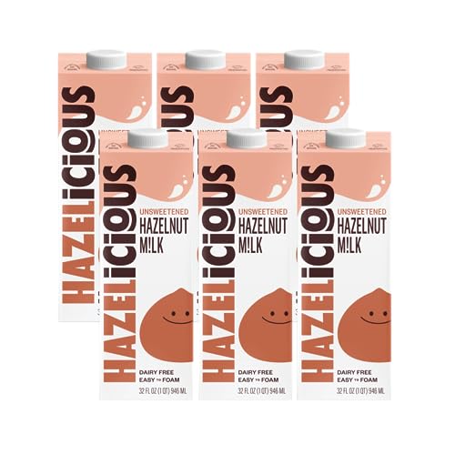 Hazelicious Unsweetened Hazelnut Milk, Vegan, Non-GMO, Non-Dairy and Plant-Based, Froths Perfectly and Barista-Friendly, No Added Sugars, 32 oz Cartons (Pack of 6)