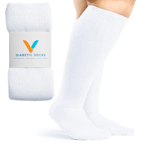 Viasox Non-Binding Diabetic Socks for Men & Women (as1, alpha, l, regular, regular, White)