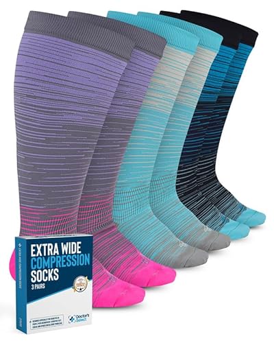 Doctor's Select Plus Size Compression Socks Wide Calf - 3 Pairs | Up to 6XL | 20-30 mmHg Compression Socks for Women Wide Calf | Extra Wide Calf Compression Socks Women Plus Size