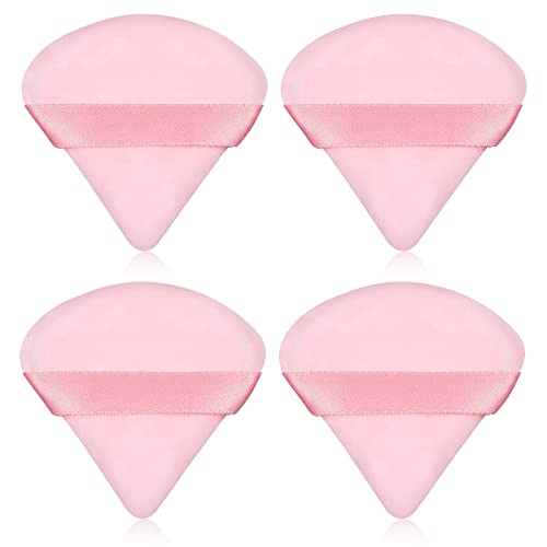 Pimoys 4 Pieces Powder Puff Face Triangle Makeup Sponge for Loose Powder Cosmetic Foundation Sponge Soft Setting Powder Puff Beauty Blender Wet Dry Makeup Tool, Pink