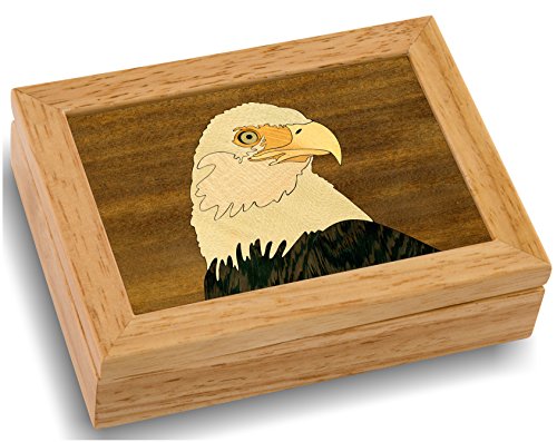 MarqArt Wood Art Eagle Box - Handmade USA - Unmatched Quality - Unique Original Art Work - Scout Gift, Ring Trinket Jewelry Box (#4101 Eagle Head 4x5x1.5)