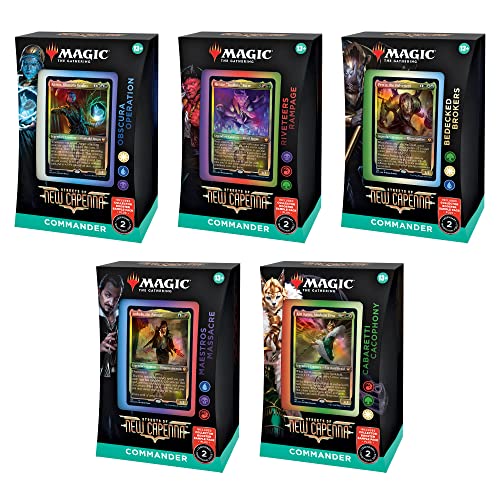 Magic: The Gathering Streets of New Capenna 5 Commander Deck Bundle  Includes 1 Obscura Operation, 1 Maestros Massacre, 1 Riveteers Rampage, 1 Cabaretti Cacophony, 1 Bedecked Brokers