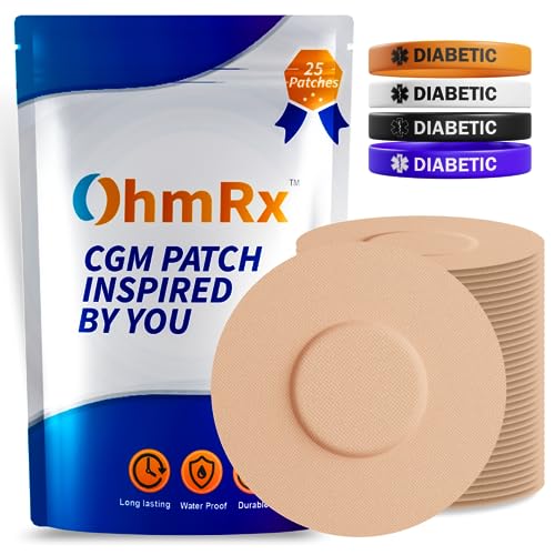 OhmRx Freestyle Libre 3 Sensor Covers Waterproof - No Cut Pack of 25 Tan Color - Adhesive Patches for Libre 3 Patch Lasts 10-14 Days Diabetic Patch