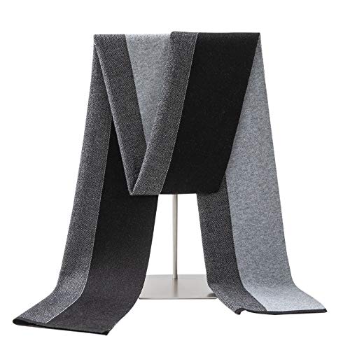 Lallier Men's Merino Wool Scarf, Long Winter Neckwear with Gift Box (Gray Stripe)