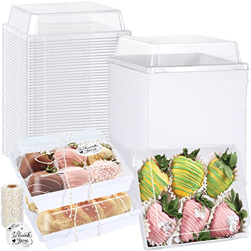 60 Pack Charcuterie Boxes with Clear Secure Lids, 5 Inches Paper Cake Boxes Cookie Square Boxes with Windows, Disposable Food Containers for Strawberry Dessert, Cheese Cake, Sandwich (White-60)