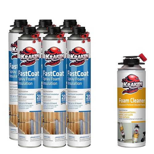 Kraken Bond Fastcoat Spray Foam Insulation - Closed Cell Foam Spray Polyurethane Spray Foam Heat Insulation&Acoustic Spray Self Expanding Foam 120 Board Feet | 6 Pack