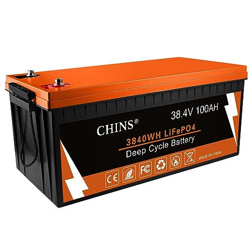 CHINS Bluetooth LiFePO4 Battery Smart 36V 100AH Lithium Battery Perfect for Golf Cart, Trolling Motor, Marine, Peak Current 500A, Mobile Phone APP Monitors Battery SOC Data