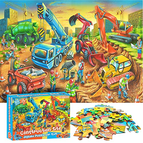 Jigsaw Puzzles for Kids Ages 3-5, 4-8, 6-8 Boys Girls - 60 Piece Construction Site - Large Piece Children Floor Jigsaw Puzzles - Science Educational Toys for 3 4 5 6 7 8 Years Old