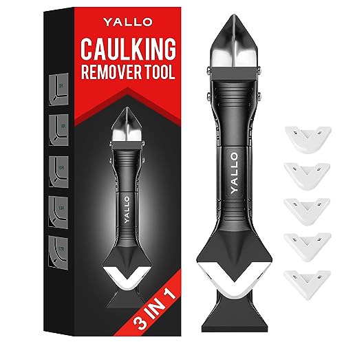 Yallo Caulking Tool, Stainless Steel Caulk Remover Tool & Grout Removal Tool, Caulk Remover Glass Glue Angle Scraper, Caulk Tool for Bathroom, Kitchen, Floor, Window, Sink Joint, Frame Seal