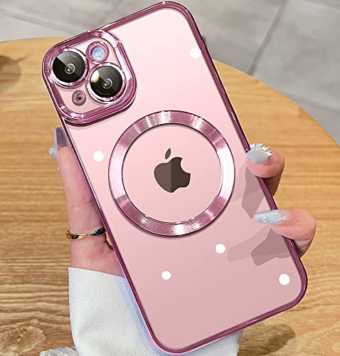 JUESHITUO Magnetic Clear for iPhone 14 Plus Case with Full Camera Protection [No.1 Strong N52 Magnets] [Military Grade Drop Protection] for Magsafe Women Girls Men Phone Case (6.7")-Purple