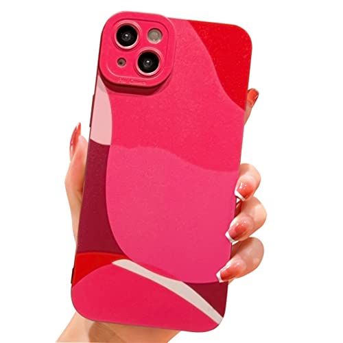 YKCZL Compatible with iPhone 14 Plus Case,Cute Painted Art Heart Pattern Full Camera Lens Protective Slim Soft Shockproof Phone Case for Women Girls-Wine Red