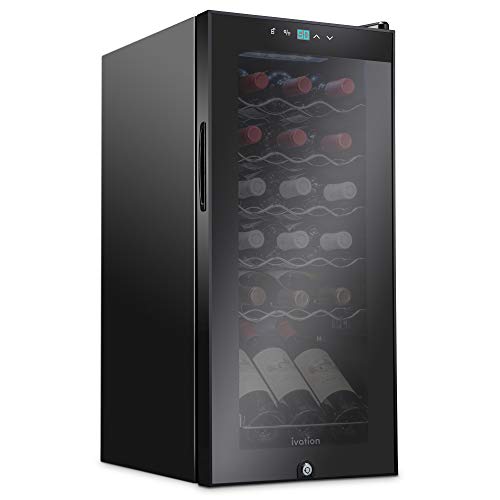 Ivation 18 Bottle Compressor Wine Cooler Refrigerator w/Lock | Large Freestanding Wine Cellar For Red, White, Champagne or Sparkling Wine | 41f-64f Digital Temperature Control Fridge Glass Door Black