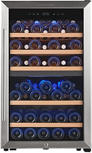 FOVOMI 20" Wine Cooler Fridge 52 Bottles (Bordeaux 750ml),Freestanding Dual Zone Wine Refrigerator,Wine Cellar with Upgrade Compressor,Fast Cooling Quiet Low Vibration - Chiller for Kitchen,Home Bar