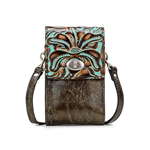 Patricia Nash Rivella Crossbody Phone Case - Women's Crossbody Bag, Full Grain Leather Bag, Leather Crossbody Bag for Women, Crossbody iPhone Case Turqoise