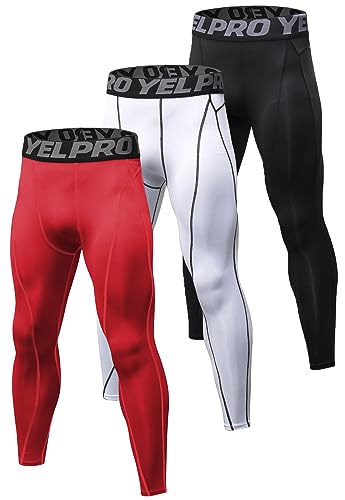 Queerier Men's Compression Pants Running Tights Workout Leggings Athletic Cool Dry Yoga Gym Clothes 3 Pack