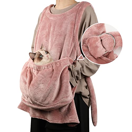 La La Pet Adjustable Cat Carrier Apron with Double Layer Pocket Cat Sleeping Bag Pet Carrier Sling Kitten Carrier Bag Cat Carrier Pouch for Small Medium Sized Animals Pink