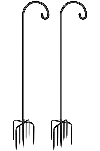 Gtongoko 2 Pack Shepherds Hook 92 Inch, Tall Bird Feeder Pole, Adjustable Shepards Hooks for Outdoor Plant Baskets, Lanterns, Weddings Decor, Solar Lights, Black