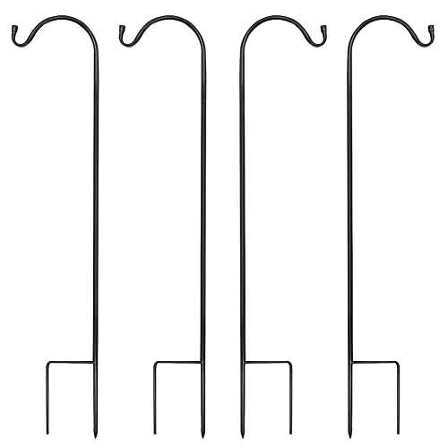 Urban Deco Heavy Duty Shepherds Hook, Adjustable Shepards Hooks for Outdoor, Premium Metal Shepherds Crook Garden Stakes 37 Inch Tall, Black Plant Hooks Pole - Pack of 4