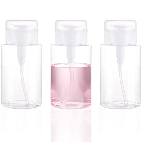 DNSEN 3 Pack Push Down Pump Dispenser Empty Push Top Bottles Containers for Nail Polish Makeup Remover Micellar Water Facial Toner 6.7oz/200ML