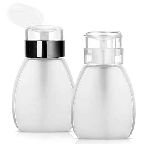 2 Pack 250ml/8.3oz Push Down Pump Dispenser Empty Plastic Lockable Nail Polish Remover Pumping Bottle Container with Flip Cap for Nail Polish Makeup Remover Liquid Alcohol