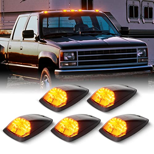Gempro LED Cab Roof Marker Lights Top Clearance Running Lights for 1988-2002 Chevy/GMC C/K 1500 2500 3500 5500 Pickup Trucks Cab Marker Lamps, 5PCS (Smoked Len Amber LED)