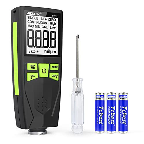 Paint Thickness Gauge,MESTEK Digital Paint Depth Gauge Meter for Automotive Coating Thickness Gauge Tester, High Contrast Backlit LCD Display, Auto Digital Calibration Data Hold,F/NF Probe