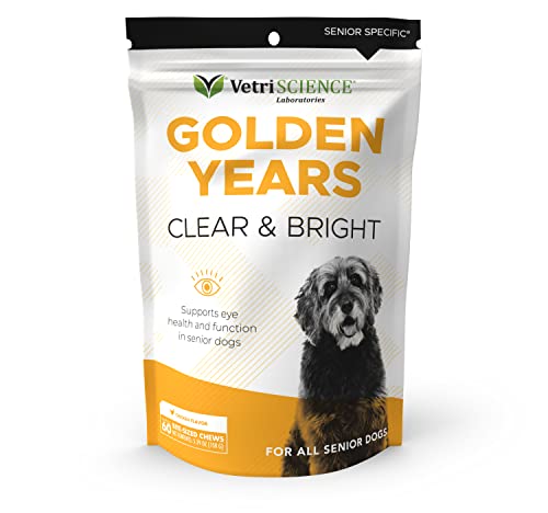 VetriScience Golden Years Clear and Bright Vision Support for Senior Dogs, Chicken Flavor, 60 Chews - Supports Cloudy and Teary Eyes and Ocular Blood Flow