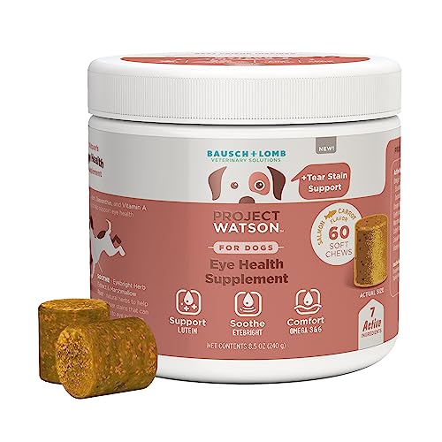 Dog Supplement by Project Watson, Contains Omega-3, Omega-6, Lutein, Zeaxanthin, and Vitamin A, Eyebright Herb Extract & Marshmallow Root to Help Reduce Eye Irritation, 60 Soft Chews