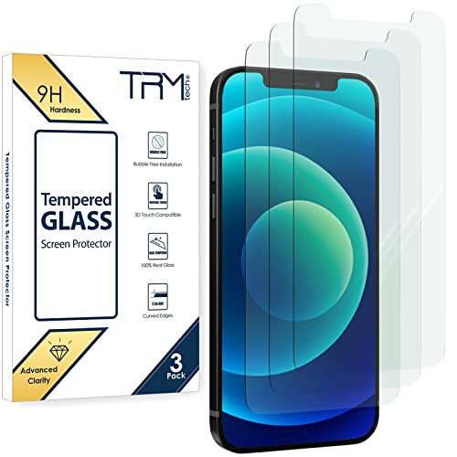 TRM TECH Screen Protector Tempered Glass For Apple iPhone 12 Mini (5.4" Inch), Case Friendly, Easy Installation, Anti-Scratch, Bubble-Free, 9H Hardness, Clear, Retail Box - (3-Pack)