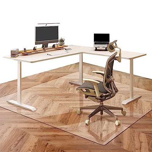 Office Chair Mat for Hardwood Floor: Extra Large Chair Mats for Hard Wood and Tile Floor,Clear Floor Mat for Rolling Chair and Computer Desk,Heavy Duty Plastic Floor Protector for L Desk(63"x 51")
