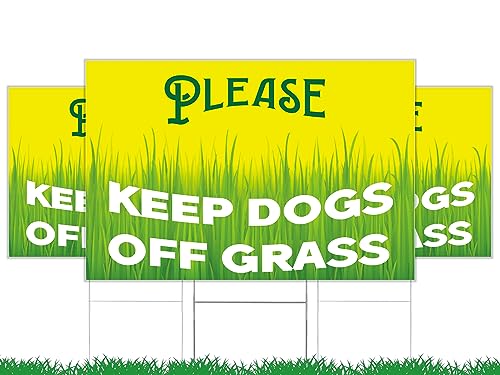 3 Pack Double Sided 12 x 8 Keep Dogs Away From Grass Sign With Stakes - Easy To Insert In Ground Sign - Keep Dogs Out Of Lawn Sign - Keep Neighbor's Dog Out Of My Yard Sign Waterproof & Wind Resistant