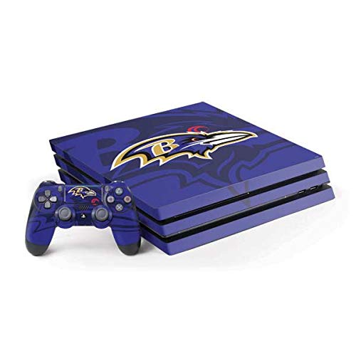 Skinit Decal Gaming Skin Compatible with PS4 Pro Console and Controller Bundle - Officially Licensed NFL Baltimore Ravens Double Vision Design