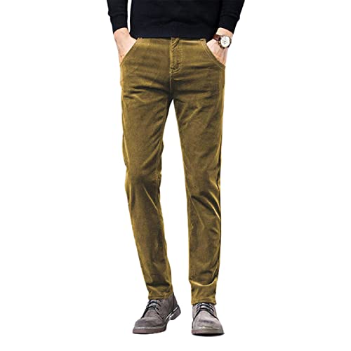 utcoco Men's Cotton Slim Fit Corduroy Pant Straight-Leg Corduroy Pant for Men (36, Earth Yellow)
