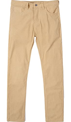 Lanscadran Men's Khaki Slim Fit 5-Pocket Stretch Stylish Casual Solid Comfort Corduroy Pants,L1063,34