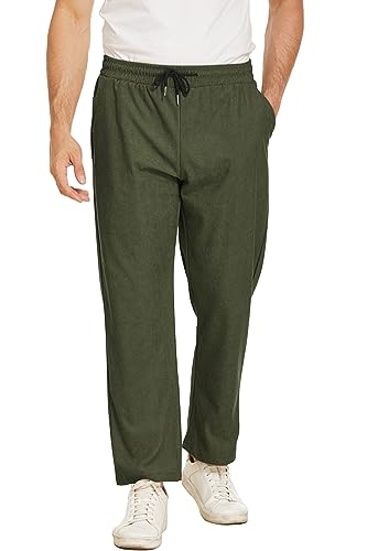 COOFANDY Men's Corduroy Cargo Pants Straight Slim Fit Vintage Pants Lightweight Army Green
