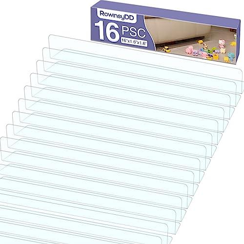 RowinsyDD 16 Pack Toy Blocker for Furniture, Clear Under Couch Blocker, Stop Things Going Under Sofa or Bed, 16" L x 1.6" H, Adjustable Gap Bumper for Furniture with Strong Tape