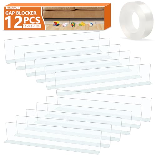NEOACT 12 Pack Gap Bumper for Under Couch(3.2" H 16" L)PVC Adjustable Clear Toy BlockersStop Things Going Under Couch Sofa Bed and Other Furniture with Strong AdhesiveSuit for Hard Surface Floors