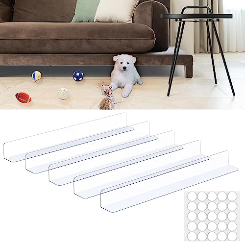 Under Couch Blocker Clear Toy Blocker, Gap Filler Under Bed Bumper Blocker for Pets Adjustable Sofa Guards Stop Things Going to Under Furniture Cabinet with Adhesive Easy to Install on Floor (5 Pack)