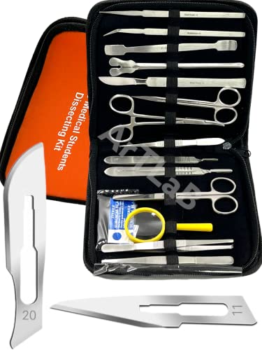 Premium 34 Pcs Advanced Biology Lab Anatomy Medical Student Dissecting Dissection Kit Set with Scalpel Knife Handle Scalpel Blades (All in One with Zipper Case) Blades