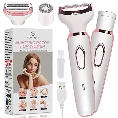 Electric Razor - Shaver - Trimer for Women: 2 in 1 Painless Body Razors and Facial Hair Remover - Rechargeable Hair Removal Kit for Face Body Leg Bikini Underarm Arm