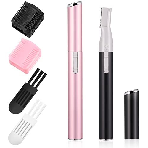 2 Pcs Electric Eyebrow Trimmer Women Precision Face Razors Mini Shaver Battery Operated Small Facial Hair Remover with Comb Personal Epilator for Face Neck Fuzz Lips Body Arms Leg (Pink, Black)