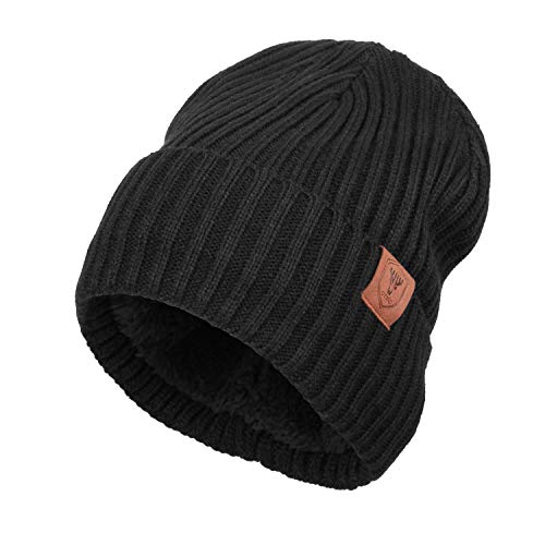 OZERO Knit Beanie Hat Winter Thermal Polar Fleece Snow Skull Cap for Men and Women Black