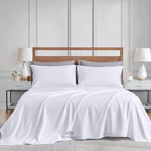 Alaskan King Size - White Solid Flat Sheet 800 Thread Count 100% Egyptian Cotton 3Piece (1Flat Sheet with 2Pillowcases) Soft & Silky Sateen Weave for Home & Hotel, 125 x 135