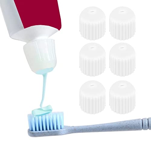 Self Closing Toothpaste Caps 6-Pack - No Waste Cap Dispensers for Adult and Kids Bathroom - Mess-Free Toothpaste Lids - Easy White