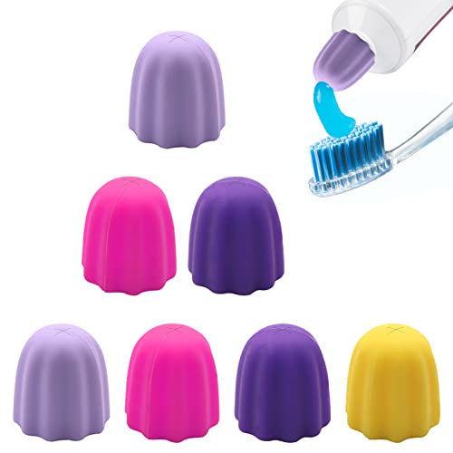 Self Closing Toothpaste Caps 7PCS Toothpaste Caps Dispensers Set Self Closing Toothpaste Caps Squeezer, Reusable Silicone Caps No Mess Dispensing Solution Random Color for Kids